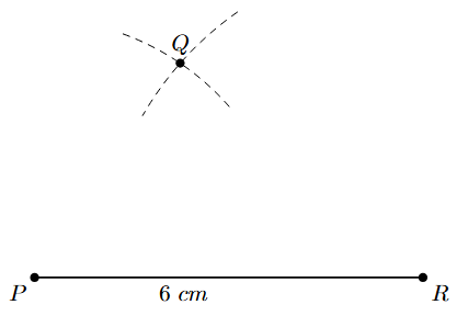 Locate point Q by arcs from P and R